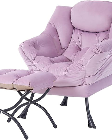 Welnow Lazy Chair with Ottoman, Modern Lounge Accent Chair with Armrests and a Side Pocket, Leisure Upholstered Sofa Chair Set, Reading Chair with Footrest for Small Space - LeafyLoom