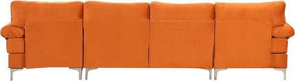 Modern Large Velvet Fabric U-Shape Sectional Sofa, Double Extra Wide Chaise Lounge Couch, Orange - LeafyLoom