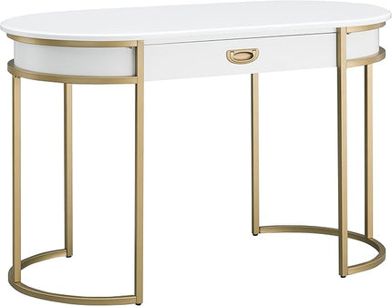 Leick Home 85405 Home Office Computer Desk with Dropfront Keyboard Drawer, Furniture, Cottage White/Gold - LeafyLoom