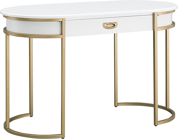 Leick Home 85405 Home Office Computer Desk with Dropfront Keyboard Drawer, Furniture, Cottage White/Gold - LeafyLoom