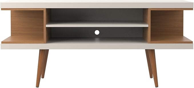 Manhattan Comfort Utopia 53.14" Freestanding Entertainment Center for Living Room, Mid Century Modern TV Stand with Shelves, Storage and Media Holes, Fits 50" Screens, 53.14 Inches, Maple Cream - LeafyLoom
