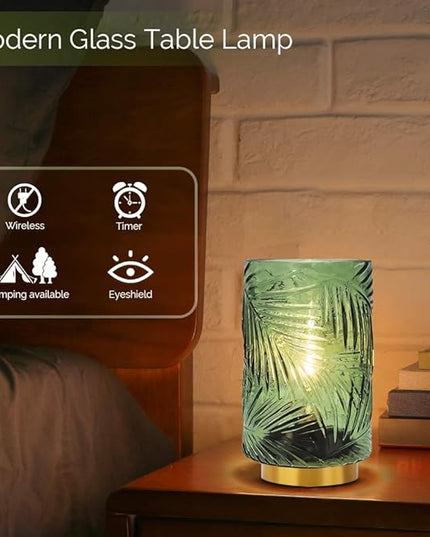 Battery Operated Lamp with Timer, Glass Cordless Lamps Beside Table Light,Small Lamp with for Home Decorative Living Corner Bedroom - LeafyLoom