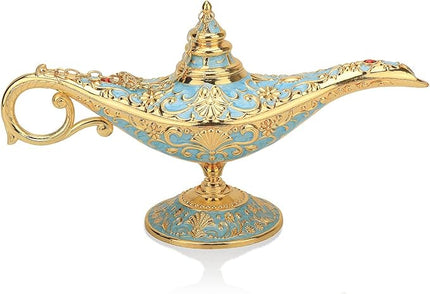 Legend Aladdin Lamp Magic Genie Wishing Light, Classic Arabian Nights Costume Props Lamp Table Decor for Home Wedding Party Halloween Birthday Beautiful Gift Toy for Women Girl (Lake Blue) - LeafyLoom