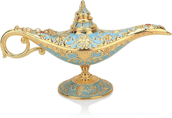 Legend Aladdin Lamp Magic Genie Wishing Light, Classic Arabian Nights Costume Props Lamp Table Decor for Home Wedding Party Halloween Birthday Beautiful Gift Toy for Women Girl (Lake Blue) - LeafyLoom
