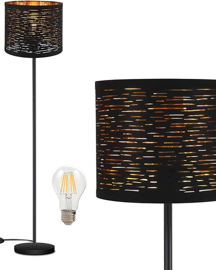 BoostArea Floor Lamp, Standing Lamp, 6W LED Floor Lamps with Black Lampshade, 2700K, Foot Switch, E26 Socket, 58" Tall Metal Pole Lamp, Simple Floor Lamps for Living Room/Bedroom/Farmhouse, Black - LeafyLoom