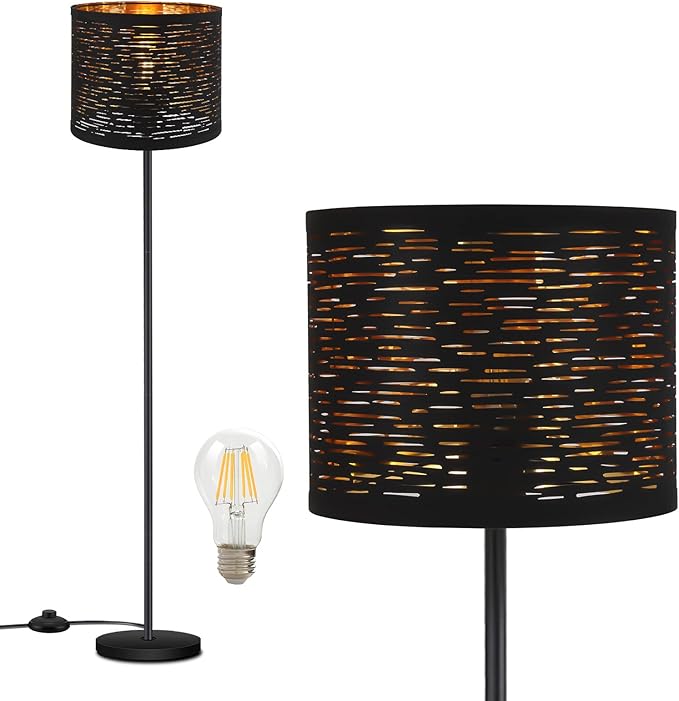 BoostArea Floor Lamp, Standing Lamp, 6W LED Floor Lamps with Black Lampshade, 2700K, Foot Switch, E26 Socket, 58" Tall Metal Pole Lamp, Simple Floor Lamps for Living Room/Bedroom/Farmhouse, Black - LeafyLoom