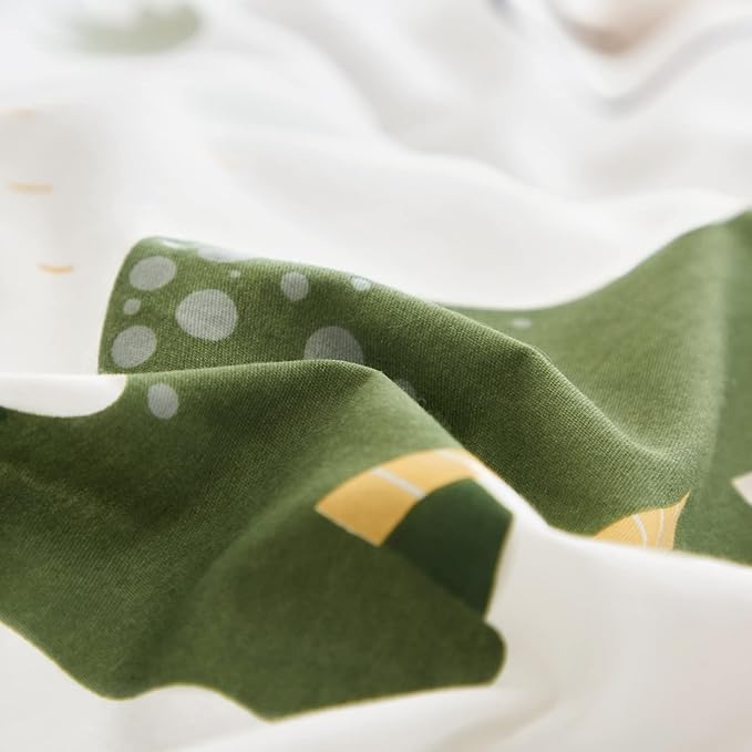 Joyreap Dinosaur Kids Cotton Comforter Set for Boys Girls, Twin Size 3pcs Cotton Bedding Comforter, Fresh Green Dinosaurs on White Design, Skin-friendly Breathable for All Season- 68x88 inches - LeafyLoom