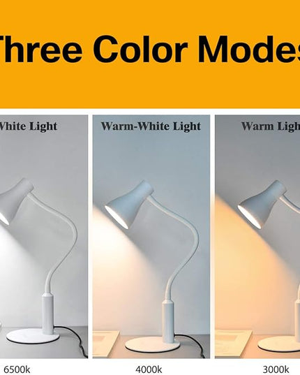 LED Desk Lamp, 3 Lighting Modes and 6 Brightness Levels, 10W Flexible Gooseneck Table Lamp for Living Room and Study, Remote Control with Timing Function, AC Adapter Included (White) - LeafyLoom