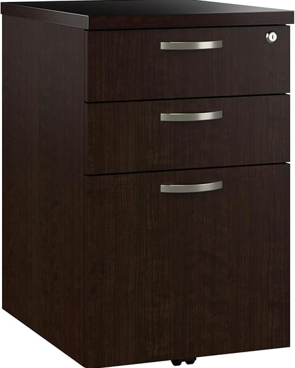 Bush Business Furniture Office in an Hour 3 Rolling File Cabinet | Mobile Under Desk Drawers for Letter, Legal, and A4-size Document Storage, Mocha Cherry - LeafyLoom