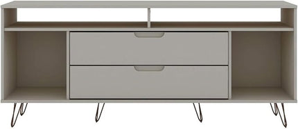 Manhattan Comfort Rockefeller Modern 2 Drawers Living Room Television Stand with Metal Legs, 62.99", Off White - LeafyLoom