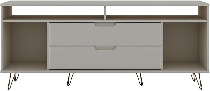 Manhattan Comfort Rockefeller Modern 2 Drawers Living Room Television Stand with Metal Legs, 62.99", Off White - LeafyLoom