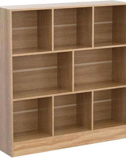 LEYAOYAO 8 Cube Bookshelf with Base,3 Tier Mid-Century Modern Natural Bookcase,Standing Wide Bookshelves Storage Organizer Shelf,Rustic Wood Display Cabinet Book Shelves for Bedroom,Living Room,Office - LeafyLoom