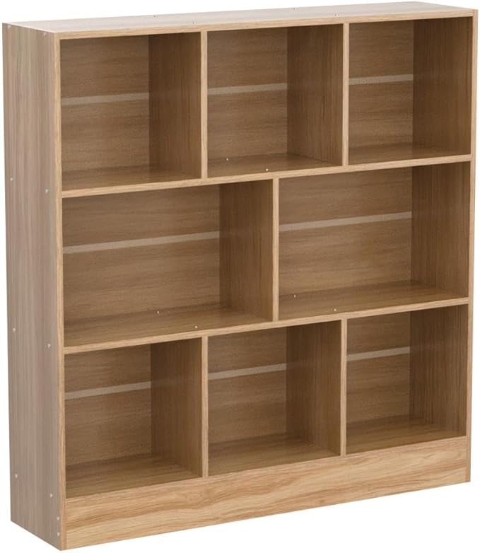 LEYAOYAO 8 Cube Bookshelf with Base,3 Tier Mid-Century Modern Natural Bookcase,Standing Wide Bookshelves Storage Organizer Shelf,Rustic Wood Display Cabinet Book Shelves for Bedroom,Living Room,Office - LeafyLoom