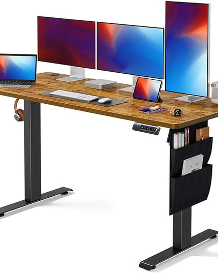Marsail Standing Desk Adjustable Height, 55x24 Inch Electric Standing Desk with Storage Bag, Stand up Desk for Home Office Computer Desk Memory Preset with Headphone Hook - LeafyLoom