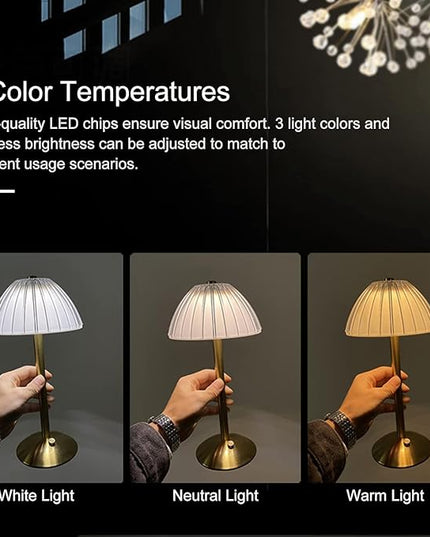 LED Cordless Table Lamp Mushroom Desk Lamp, USB Rechargeable LED Table Lamp with Touch Control Dimmable 3 Light Colors Bedside Lamp Reading Lamp for Bars Restaurants Coffee Shop - LeafyLoom