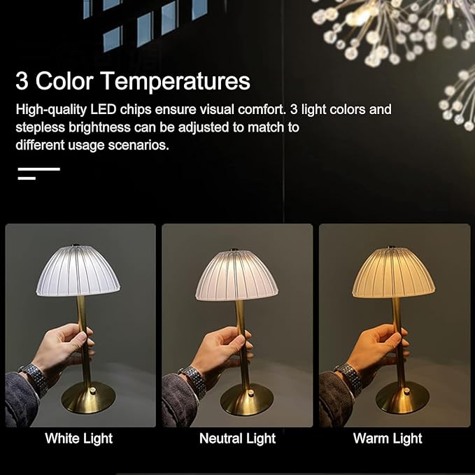 LED Cordless Table Lamp Mushroom Desk Lamp, USB Rechargeable LED Table Lamp with Touch Control Dimmable 3 Light Colors Bedside Lamp Reading Lamp for Bars Restaurants Coffee Shop - LeafyLoom