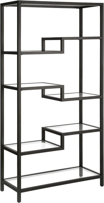 Henn&Hart 68" Tall Rectangular Bookcase in Blackened Bronze, for Home Office, Living Room - LeafyLoom