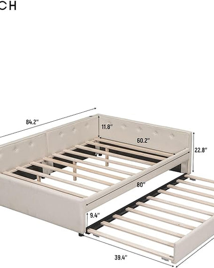 Wood House Bed with 2 Twin Solid Bed,L Structure Bedroom Platform Bed Frame W/Fence and Slatted Frame,No Box Spring Required,for Kids Teens Boy Girl,White - LeafyLoom