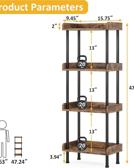 Bookcase 4 Tier Bookshelf, Vintage Small Bookshelf for Small Spaces, Wooden Book Shelf Small Bookcase for Living Room Bedroom - LeafyLoom