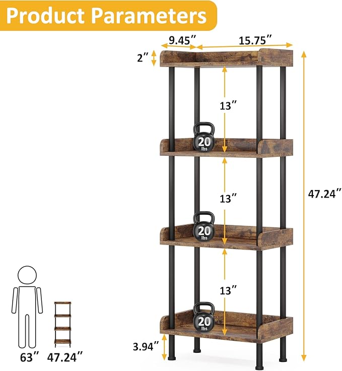 Bookcase 4 Tier Bookshelf, Vintage Small Bookshelf for Small Spaces, Wooden Book Shelf Small Bookcase for Living Room Bedroom - LeafyLoom