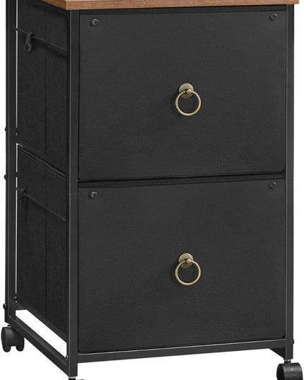 HOOBRO 2 Drawer Mobile File Cabinet, Rolling Printer Stand, Vertical Filing Cabinet, Office Cabinet, Filing Cabinet for Home Office, A4/Letter Size, Nonwovens Drawer, Black and Rustic Brown BFK20WJ01 - LeafyLoom