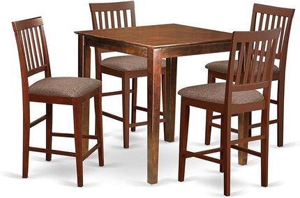 East West Furniture VERN5-MAH-C Vernon 5 Piece Counter Height Set Includes a Square Kitchen Table and 4 Linen Fabric Upholstered Dining Chairs, 36x36 Inch - LeafyLoom