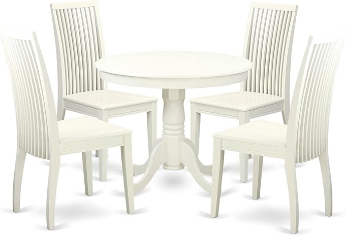 East West Furniture ANIP5-LWH-W 5 Piece Modern Set Includes a Round Kitchen Table with Pedestal and 4 Dining Room Chairs, 36x36 Inch - LeafyLoom