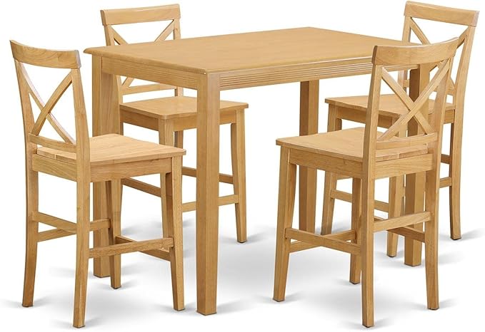 East West Furniture YAPB5-OAK-W 5 Piece Kitchen Counter Set Includes a Rectangle Dining Room Table and 4 Dining Chairs, 30x48 Inch, Oak - LeafyLoom