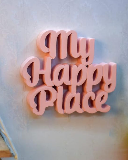 My Happy Place Peach Aesthetic Table Decor - Home, Office Desk, Shelf. Quirky Room Decoration Showpiece, Birthdays, Corporate Gifts, and Inspirational Wall Decor. - LeafyLoom