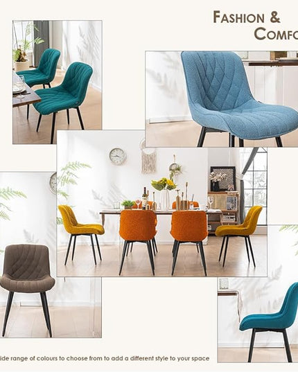 YOUNUOKE Comfortable Dining Chairs Set of 2, Mid-Century Modern Kitchen Dining Room Chairs, Upholstered Backrest Boucle Dining Chair with Black Metal, Pine Green - LeafyLoom