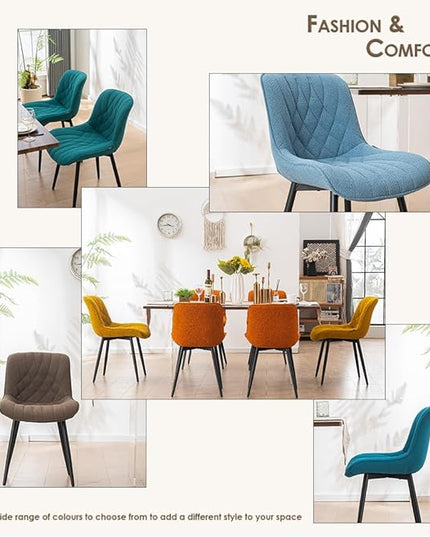YOUNUOKE Comfortable Dining Chairs Set of 2, Mid-Century Modern Kitchen Dining Room Chairs, Upholstered Backrest Boucle Dining Chair with Black Metal, Orange - LeafyLoom