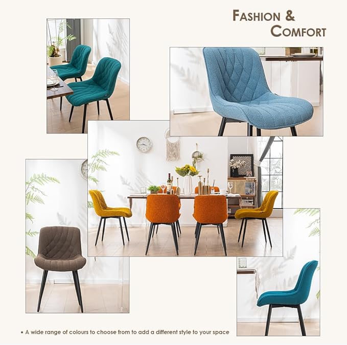 YOUNUOKE Comfortable Dining Chairs Set of 2, Mid-Century Modern Kitchen Dining Room Chairs, Upholstered Backrest Boucle Dining Chair with Black Metal, Orange - LeafyLoom