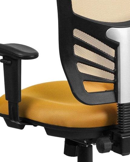 Flash Furniture Nicholas Mid-Back Yellow-Orange Mesh Multifunction Executive Swivel Ergonomic Office Chair with Adjustable Arms - LeafyLoom