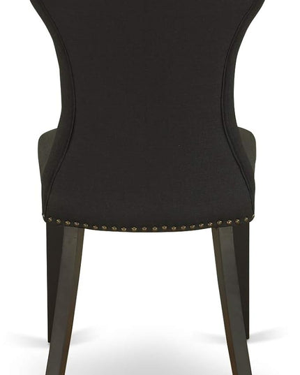 East West Furniture ESGA3-BCH-24 Eden 3 Piece Kitchen Set for Small Spaces Contains a Round Dining Room Table with Pedestal and 2 Linen Fabric Padded Chairs, 30x30 Inch, Black & Cherry - LeafyLoom
