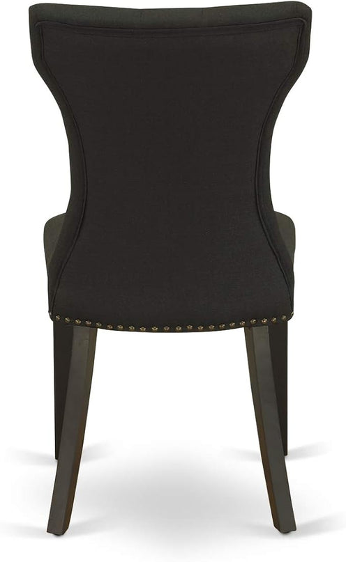 East West Furniture ESGA3-BCH-24 Eden 3 Piece Kitchen Set for Small Spaces Contains a Round Dining Room Table with Pedestal and 2 Linen Fabric Padded Chairs, 30x30 Inch, Black & Cherry - LeafyLoom