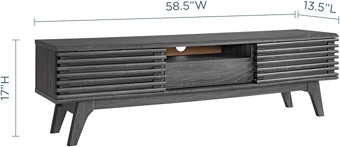 Modway Render Mid-Century Modern Low Profile 59 Inch TV Stand in Charcoal - LeafyLoom