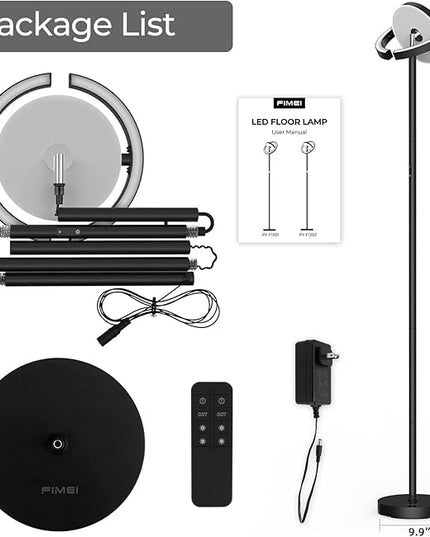 FIMEI Floor Lamp for Living Room, Saturn Ring Original Design, LED Bright Rotatable Modern Floor Lamp, Stepless Dimming and 3 Color Temperatures, Touch/Remote Control, for Bedroom Office, Black - LeafyLoom