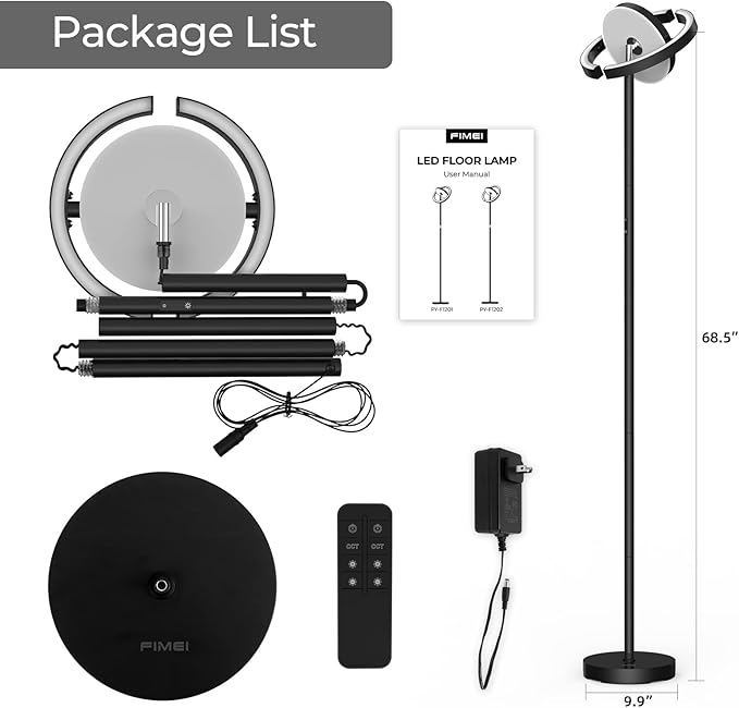 FIMEI Floor Lamp for Living Room, Saturn Ring Original Design, LED Bright Rotatable Modern Floor Lamp, Stepless Dimming and 3 Color Temperatures, Touch/Remote Control, for Bedroom Office, Black - LeafyLoom