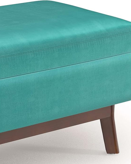 SIMPLIHOME Owen 36 inch Wide Rectangle Small Rectangular Storage Ottoman in Aqua Blue Velvet Fabric, for the Living Room, Family Room and Entryway - LeafyLoom