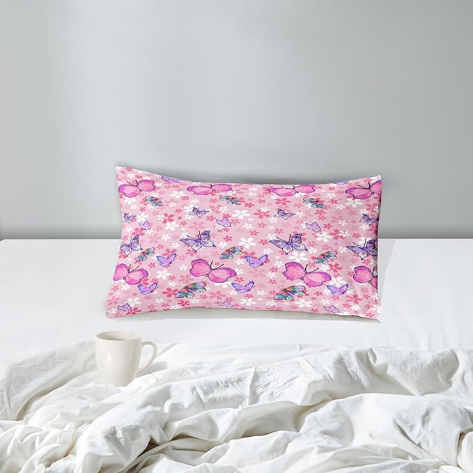 Kids Butterfly Comforter Set - Butterfly Twin Bedding Set Pink Butterflies Prints Bedding Set for Girls Room Cute Princess Bedding Sets for All Season Butterfly Bed Set, 1 Comforter + 1 Pillowcase - LeafyLoom