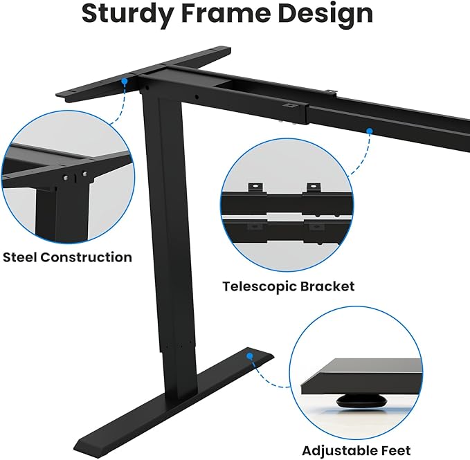 Dual Motor Standing Desk Frame- Heavy Duty Electric Desk Legs, Adjustable Desk Base, Sit Stand Up Desk Frame with Memory Controller for 43''-70'' Desktop, Home & Office DIY Workstation - LeafyLoom