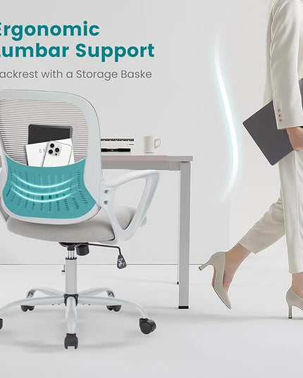 SMUG Office Computer Desk Chair, Ergonomic Mid-Back Mesh Rolling Work Swivel Task Chairs with Wheels, Comfortable Lumbar Support, Comfy Arms for Home, Bedroom, Study, Dorm, Student, Adults, Grey - LeafyLoom