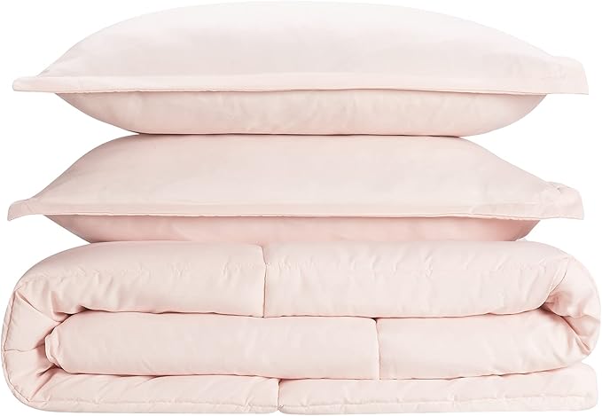 SERTA Simply Clean Ultra Soft Hypoallergenic Solid 3 Piece Comforter Set, Full/Queen, Blush - LeafyLoom