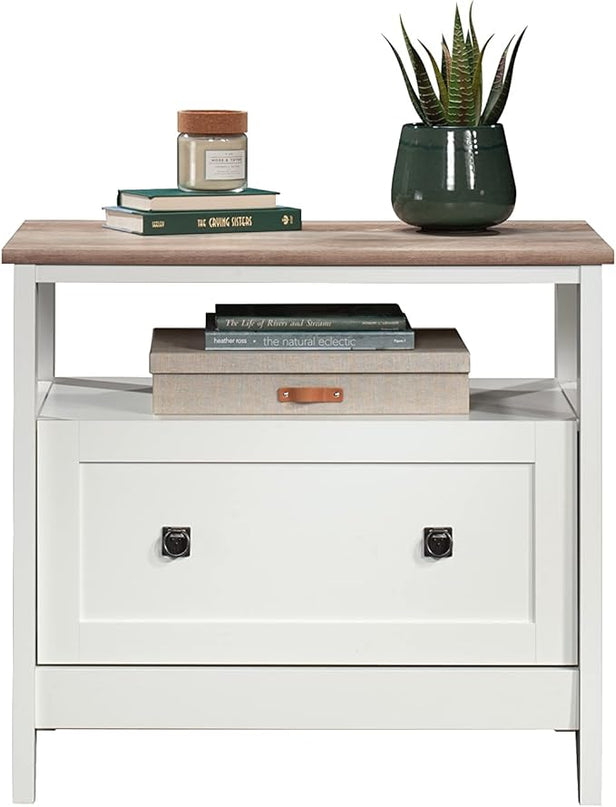 Sauder August Hill Lateral File, L: 19.53" x W: 32.28" x H: 29.25", Soft White Finish - LeafyLoom