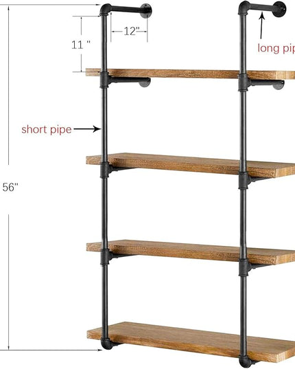 Yuanshikj 2Pc (56" Tall 12" deep,3/4") Industrial Wall Mount Iron Pipe Shelf Shelves Shelving Bracket Vintage Retro Black DIY Bookshelf Storage Office Room Kitchen (5Tier Hardware Only) - LeafyLoom