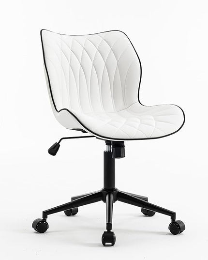 YOUNUOKE Office Desk Chair, Comfy Home Office Chairs, Small Comfortable Desk Chairs with Wheels, Armless PU Leather Chairs for Computer Conference, White - LeafyLoom