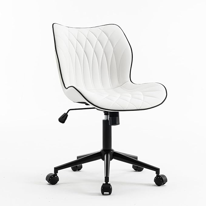 YOUNUOKE Office Desk Chair, Comfy Home Office Chairs, Small Comfortable Desk Chairs with Wheels, Armless PU Leather Chairs for Computer Conference, White - LeafyLoom