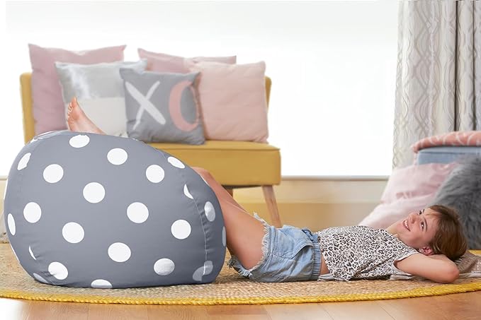Aubliss Stuffed Animal Bean Bag Storage Chair (Grey Dot, Medium (32'')) - LeafyLoom