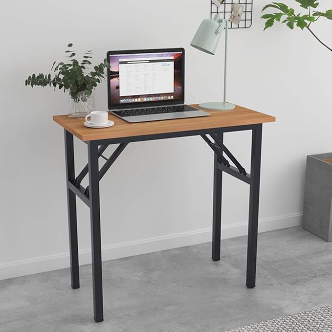 SogesGame 31.5 inches Small Desk Computer Desk for Small Space, Small Folding Table Small Writing Desk Compact Desk Foldable Desk, No Install Needed, Teak Black - LeafyLoom