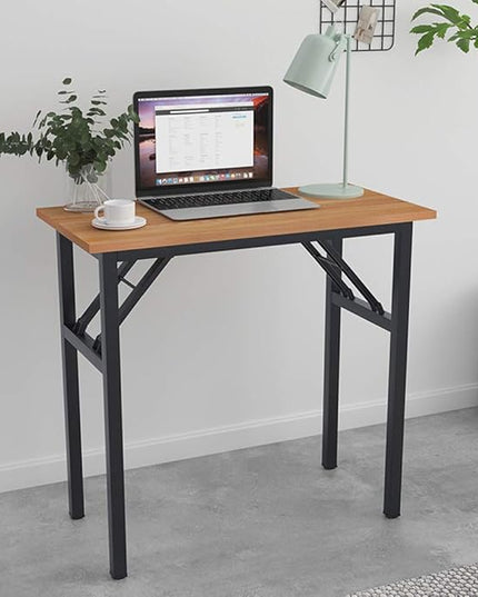 SogesGame 31.4 inches Small Desk Computer Desk for Small Space Small Folding Table Small Writing Desk Compact Desk Foldable Desk No Install Needed,Teak Black,LP-AC5YB-8040 - LeafyLoom